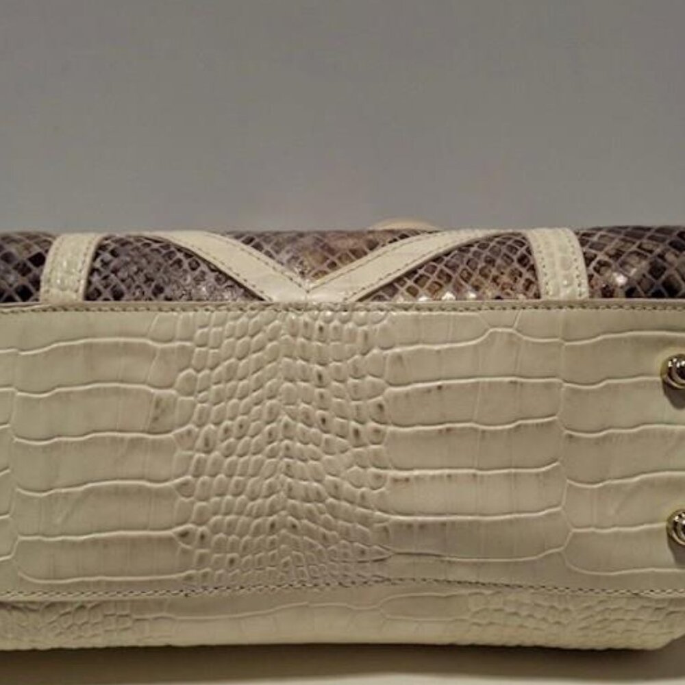 Brahmin Grey/Tan Snakeskin Small Handle Bag with Crossbody Strap - Picture 2 of 5
